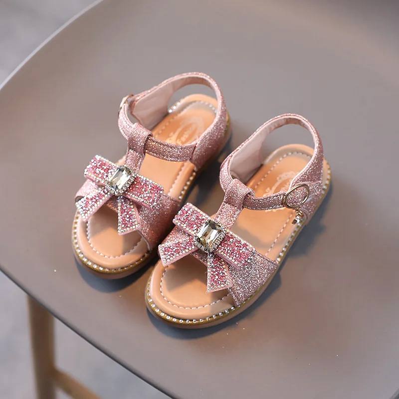 Sandalias planas de princesa para ni&ntilde;as, zapatos de playa para estudiantes de mediana edad, a la moda, elegantes y dulces para fiesta, 2022-0