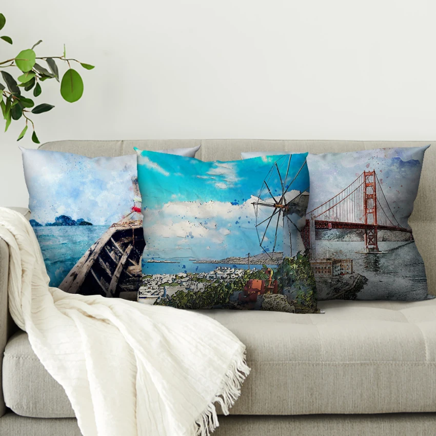 

Abstract Oil Painting Throw Pillows Ship Boat Vessel Print Decorative Pillowcases for Living Room Bedroom Sofa Cushion Cover