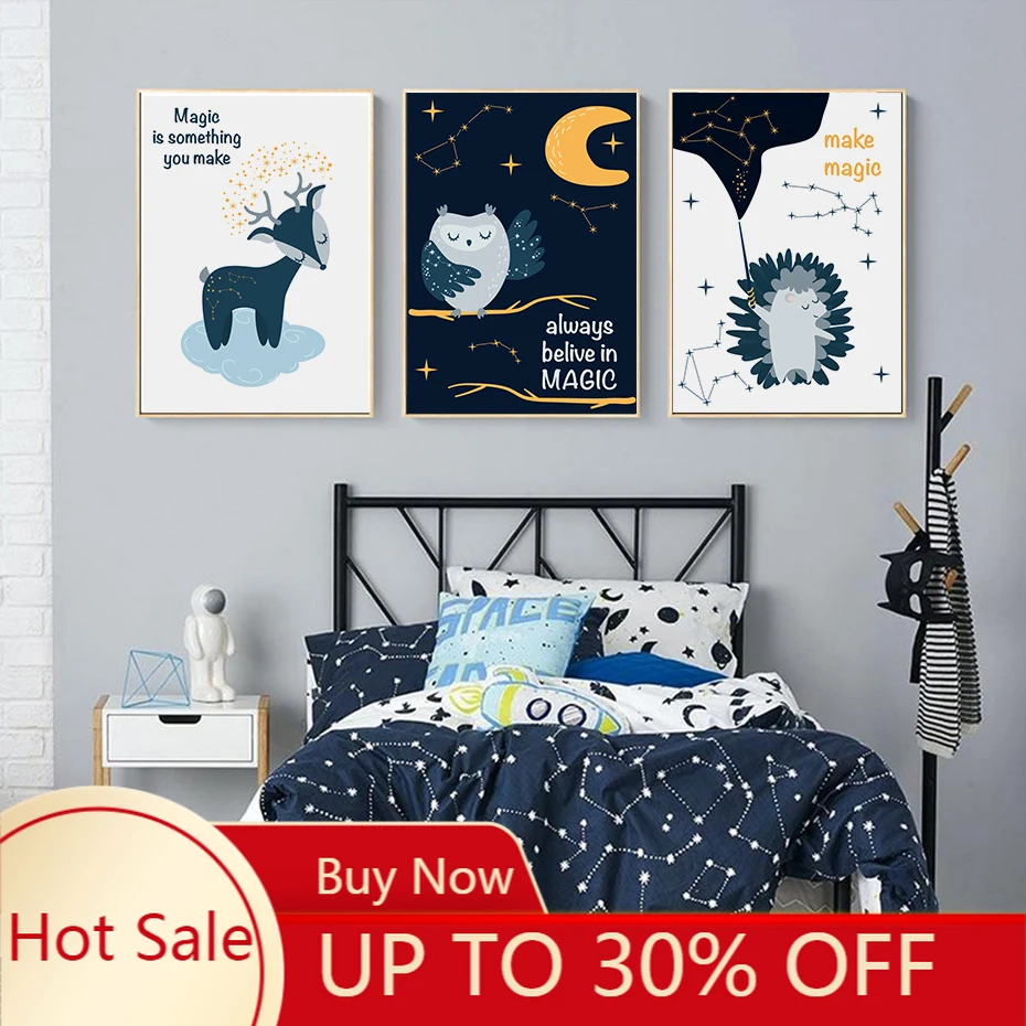 

Картина на холсте из аниме, волшебный лес, животные, декор для детской комнаты, настенный художественный плакат, картина, Новый декор для дет...