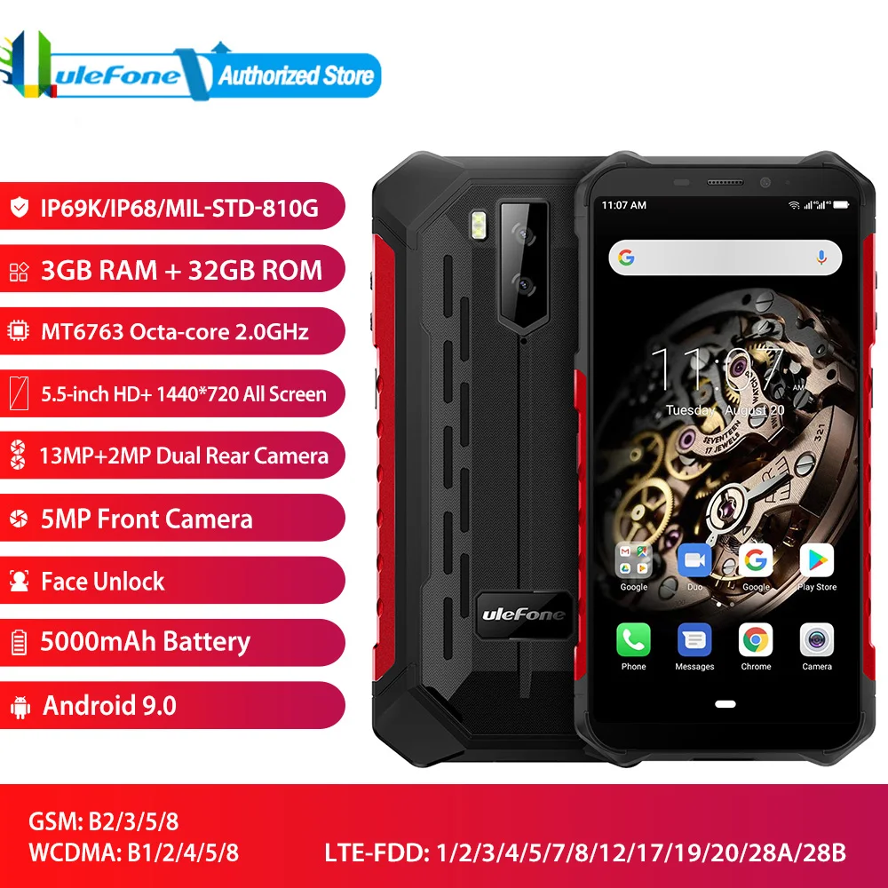 

Смартфон Ulefone Armor X5, распознавание лица, разблокированный, мобильный телефон дюйма, Android 10,0, Восьмиядерный процессор, ОЗУ 3 Гб ПЗУ 32 ГБ, камера ...