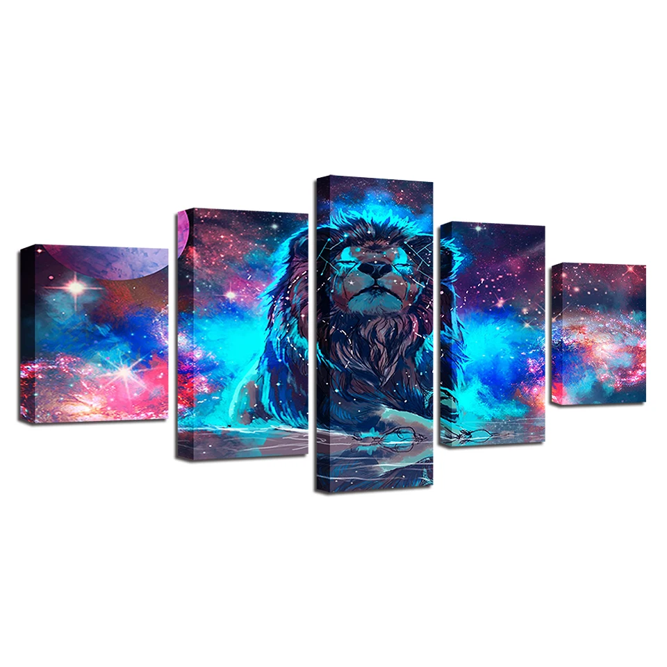 

Canvas Prints Paintings Art Framework 5 Pieces Color Abstract Nebula Lion Constellation Poster Living Room Decor