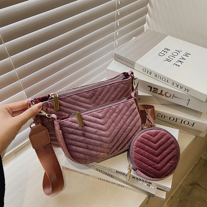 

Famous Brand Designer 3-IN-1 Messenger Bag Satchel velvet Crossbody Bag Handbag Tote Clutch New Shoulder Bag Classic Hobo