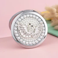 mini pocket beauty cosmetic makeup mirrorwedding christmas giftsbling lovely couple swanfoldable magnifying mirror makeup