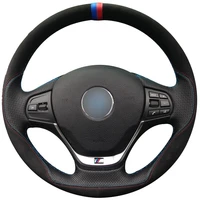 non slip durable black suede black leather car steering wheel cover for bmw f30 316i 320i 328i