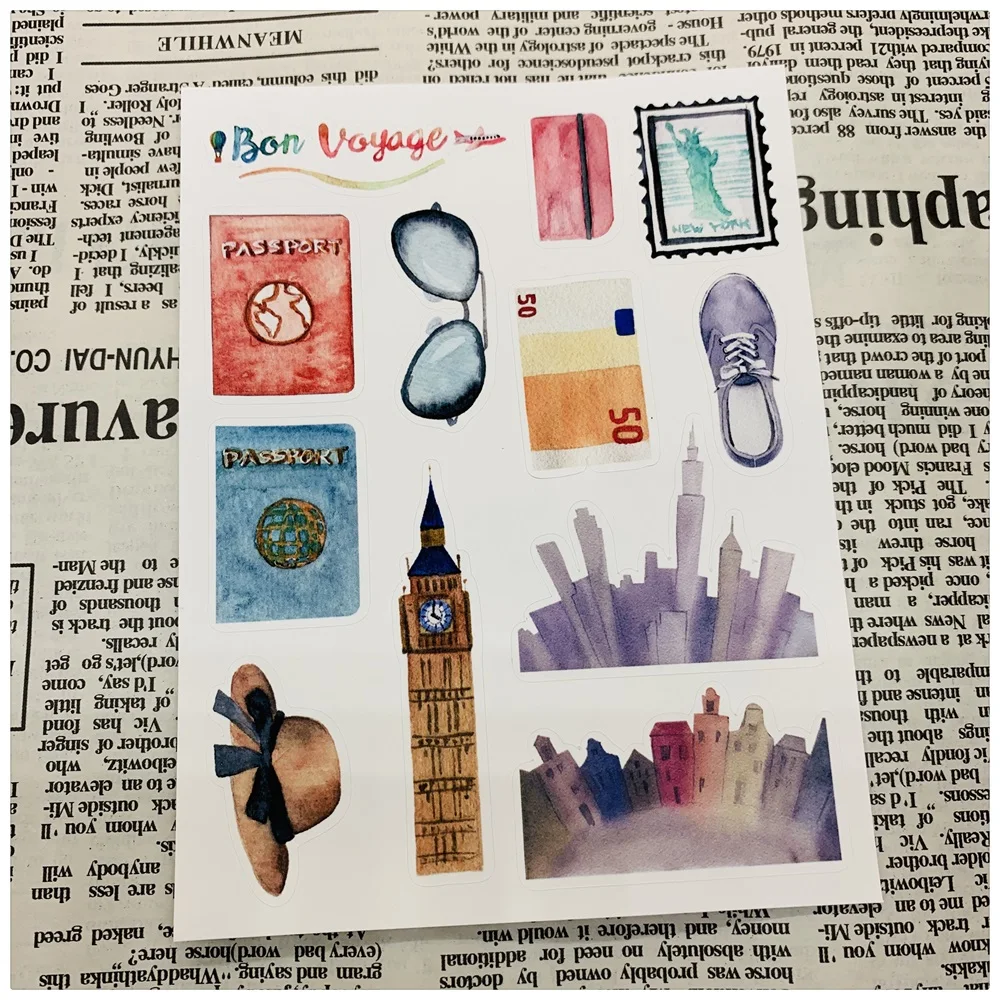 40Pcs/Pack Vintage Travel Trip Sticker DIY Craft Scrapbooking Album Junk Journal Happy Planner Decorative Stickers