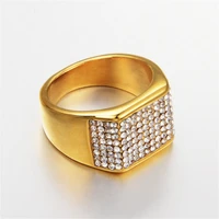 hip hop mens iced out cubic zircon bling square ring male goldsilver color stainless steel cz rings for men jewelry gift