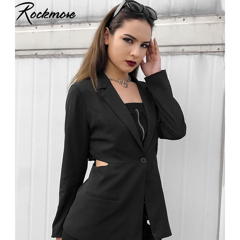 

Rockmore Gothic Oversized Women Black Blazer Femme Hollow Out Harajuku Blazers Fall Elegant Coats Jackets Streetwear Outwear