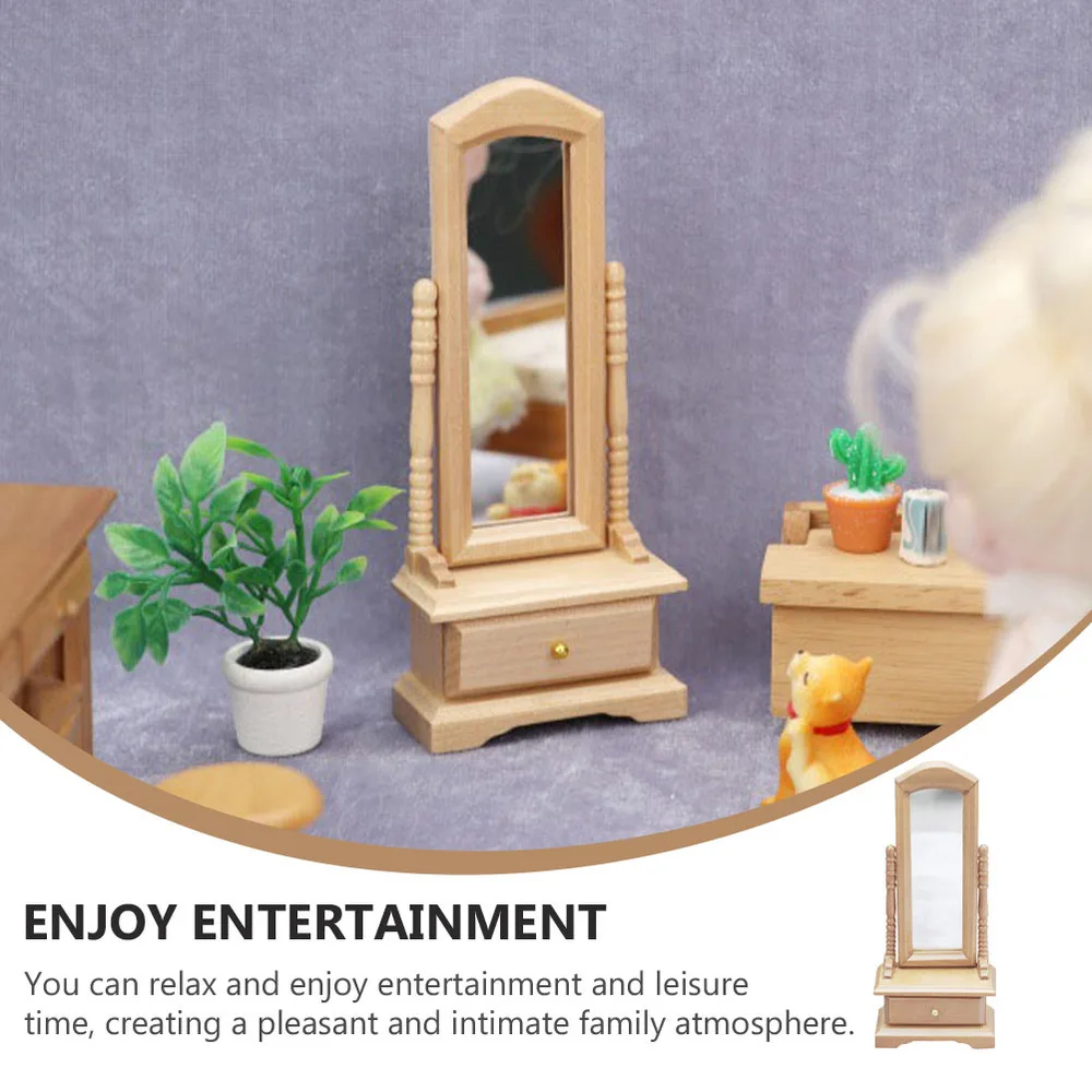 

1PC Mini House Furniture Model Mini Wooden Mirror Decor Mini House Decor