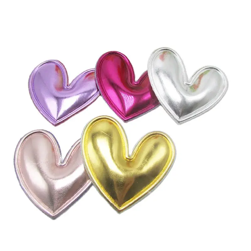 

25Pcs/Lot 4.8cm PU Heart Padded Appliques For DIY Baby hair Clip headwear crafts Decor Ornament Accessories