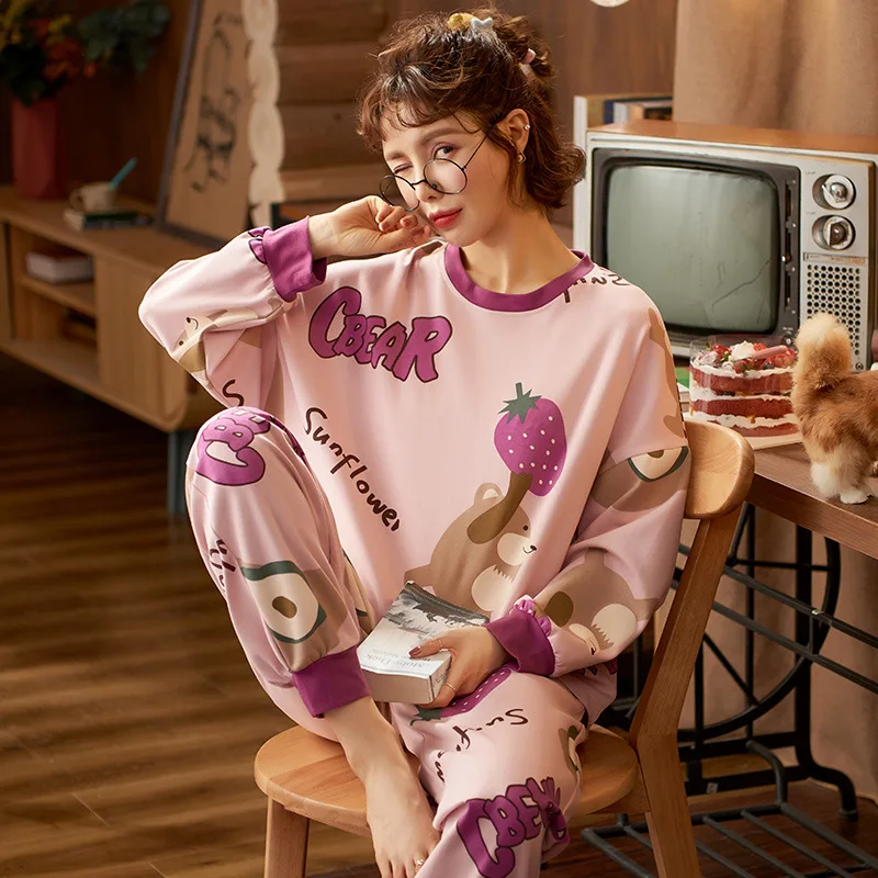 

Зимняя Пижама, комплект для женщин, милая фиолетовая Клубничная женская пижама, хлопковый Повседневный домашний костюм, наполнитель, медве...