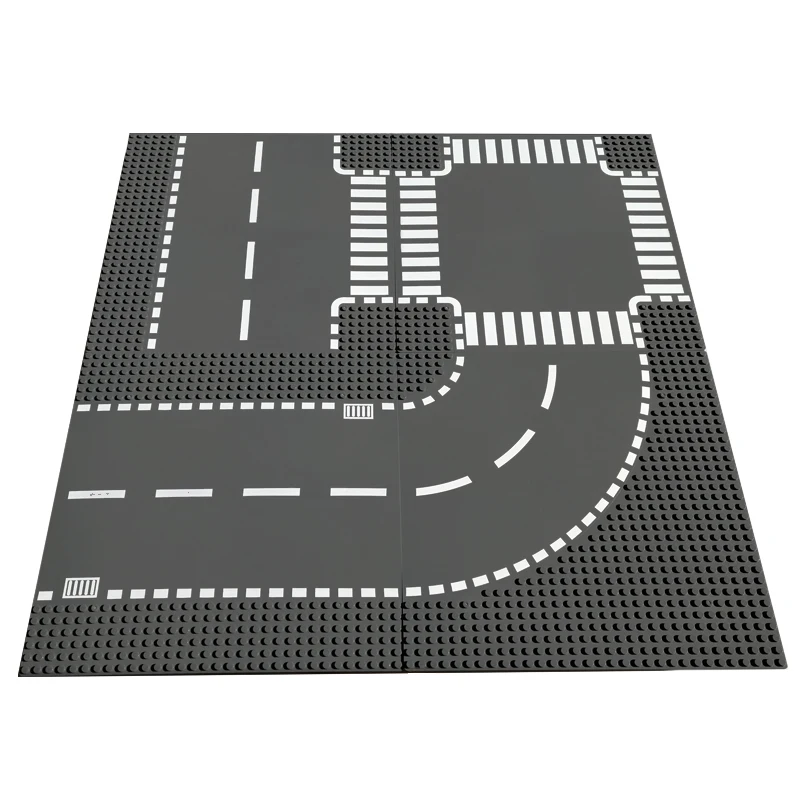 

City Road Street Baseplate Straight Crossroad Curve T-Junction Building Blocks 7280 7281 Base Plate Compatible DIY Street View