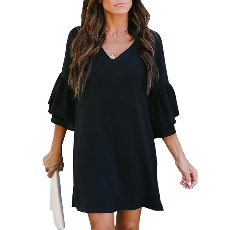 Новое поступление 2018 повседневное женское платье синего и черного цвета