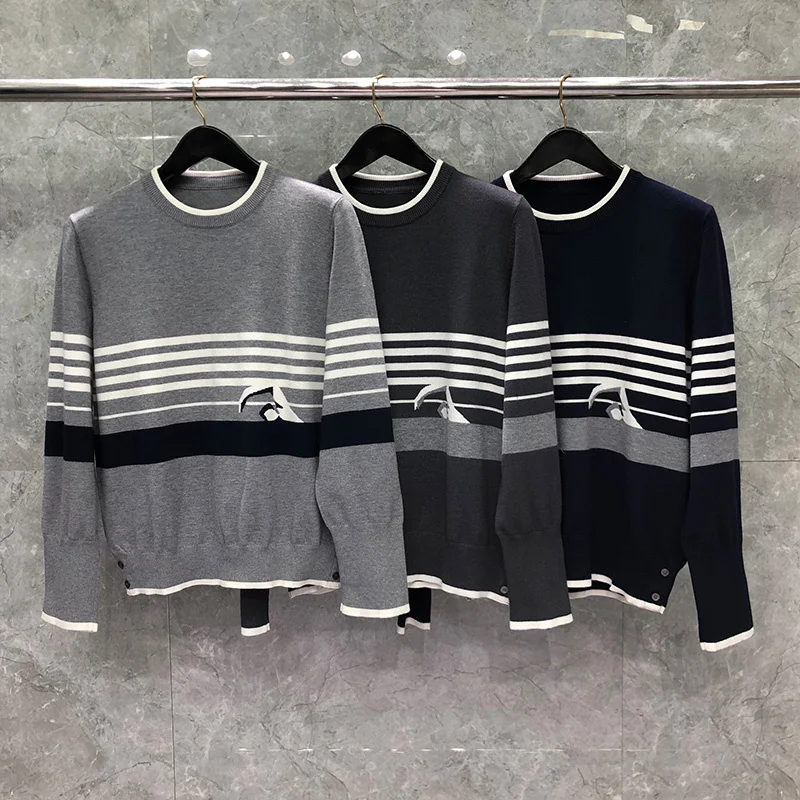 

Свитер TB THOM, осенне-зимняя модная брендовая одежда, Классические хлопковые плавки с воротником-лодочкой, 4 бара