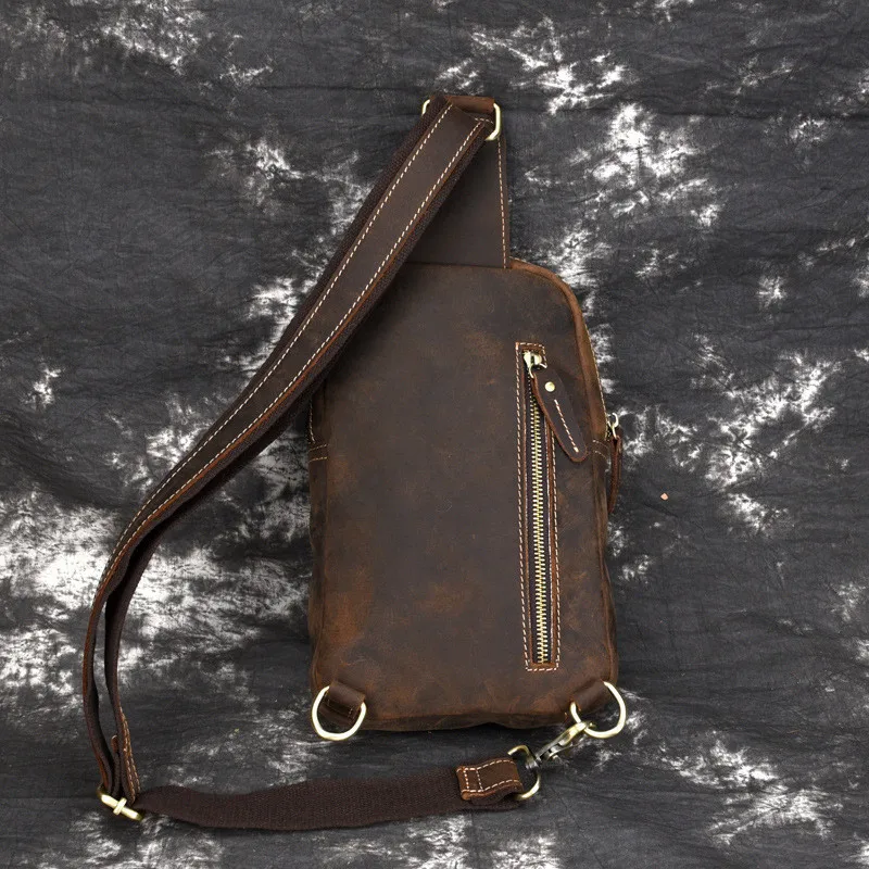 PNDME simple retro genuine leather men's chest bag luxury crazy horse cowhide messenger bags outdoor ipad phone shoulder | Багаж и
