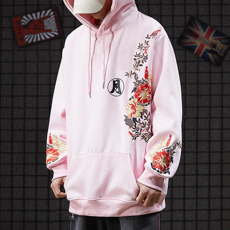 

Autumn And Winter National Tide Retro Chinese Style Men Plush Sweater Men's Hoodie Embroidered Loose Hip Hop Coat