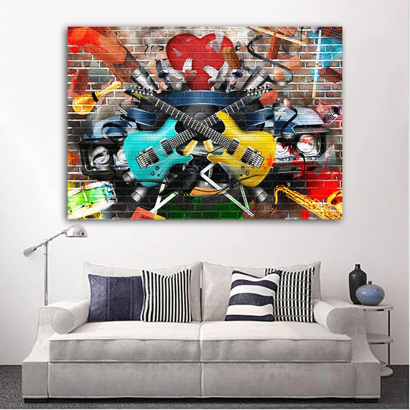 

Graffiti Street Wall Art Guitar Music Art Canvas Painting Classic Prints For Living Room Modern Abstract Art Painting
