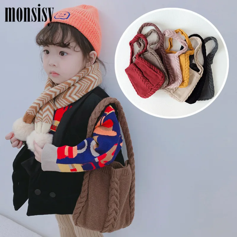 Monsisy Зимняя шерстяная сумка через плечо для мальчиков и девочек вязаная Детская