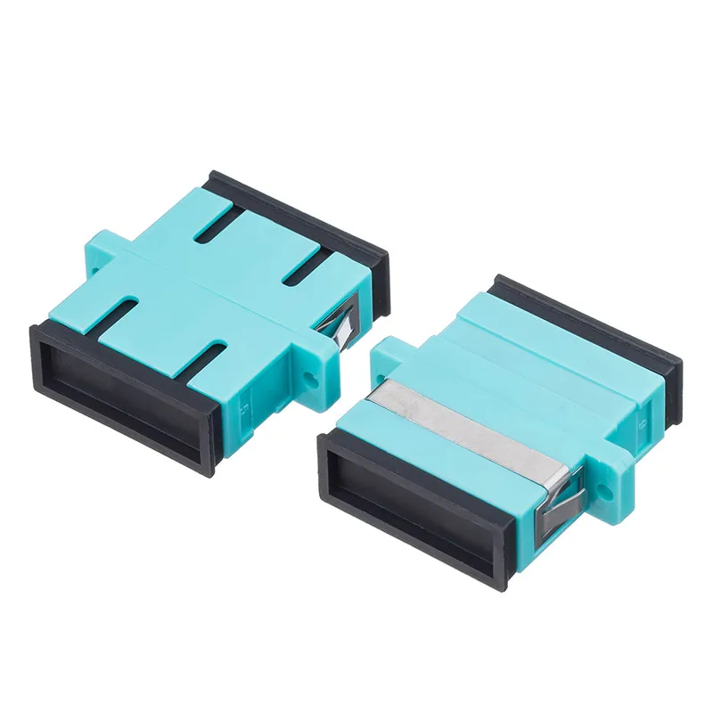 

50PCS/Lot SC/UPC OM3 Aqua Fiber Optic Adaptor,Flange Joint SC-SC Multi Mode Duplex Fiber Coupler Connector