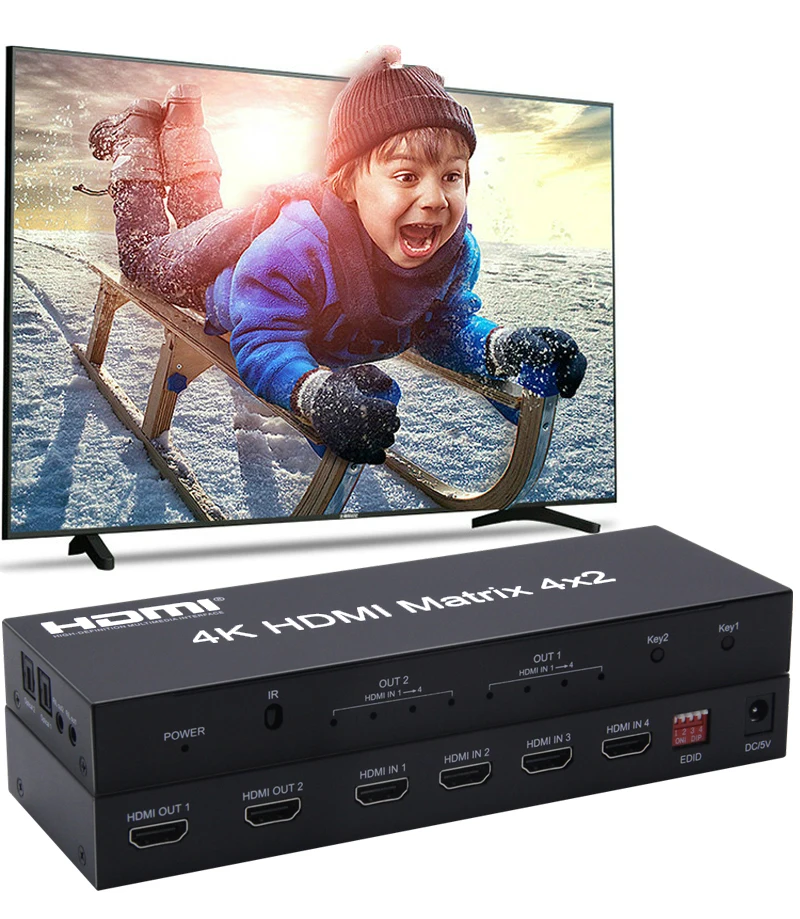 

HDMI Matrix 4X2 HDMI Splitter Switch 4 In 2 Out Video Converter Switcher Adapter 4Kx2K with EDID Optical Audio Remote Controller
