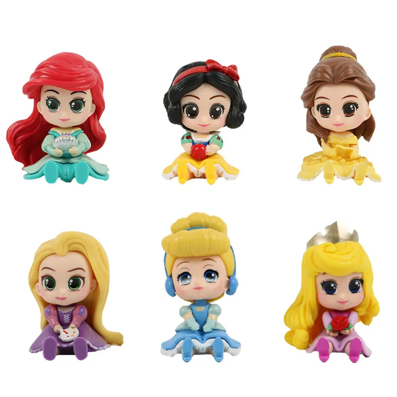 

6-9cm 6pcs/Lot Snow White Cinderella Mermaid Belle Ariel Rapunzel Princess PVC Action Figures Model Toy Mini Doll