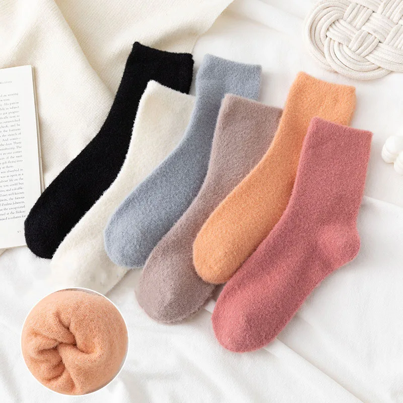 

korean style Solid winter warm fuzzy thick long socks calcetines mujer women chaussette femme japanese fashion cute fluffy sock