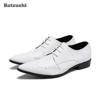batzuzhi luxury handmade mens shoes pointed toe genuine leather dress shoes men lace up white party and wedding zapatos hombre