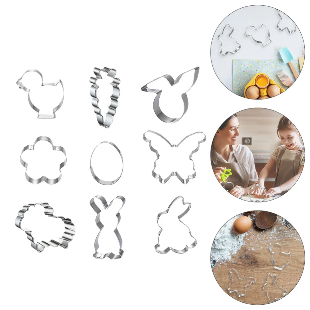 

9Pcs Stainless Steel Biscuit Cutters Easter DIY Cookie Molds Baking Molds