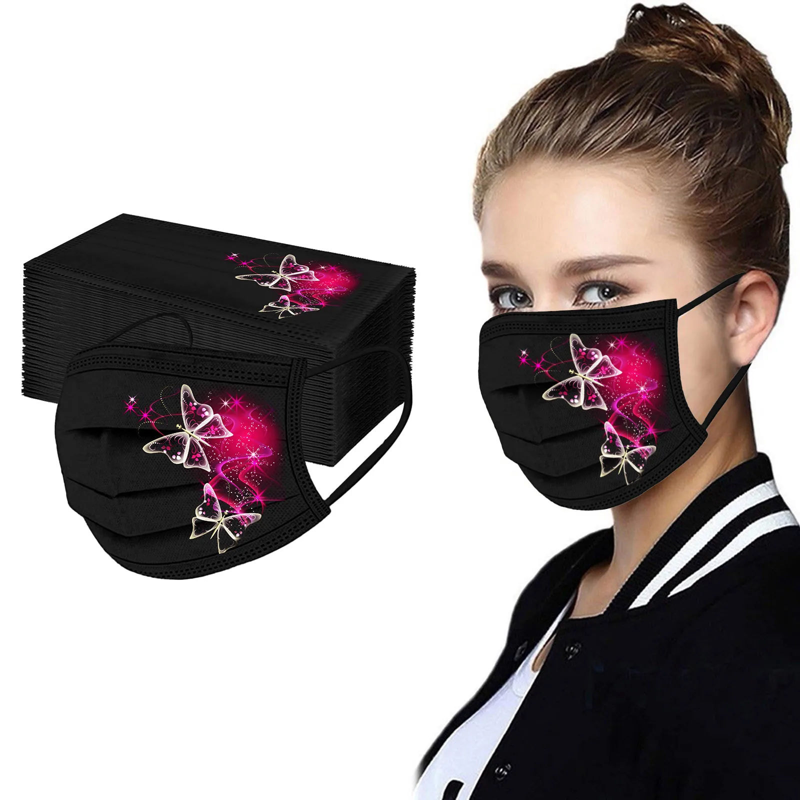 

50PC Adult Mask Butterfly Printed Disposable Protection Ear Loop Dustproof Windproof haze PM2.5 Outdoor Face Cover mascarillas