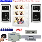 Для 2 двери видео домофон для дома, определение отпечатка пальца Камера видео-дверной звонок Системы с 7 