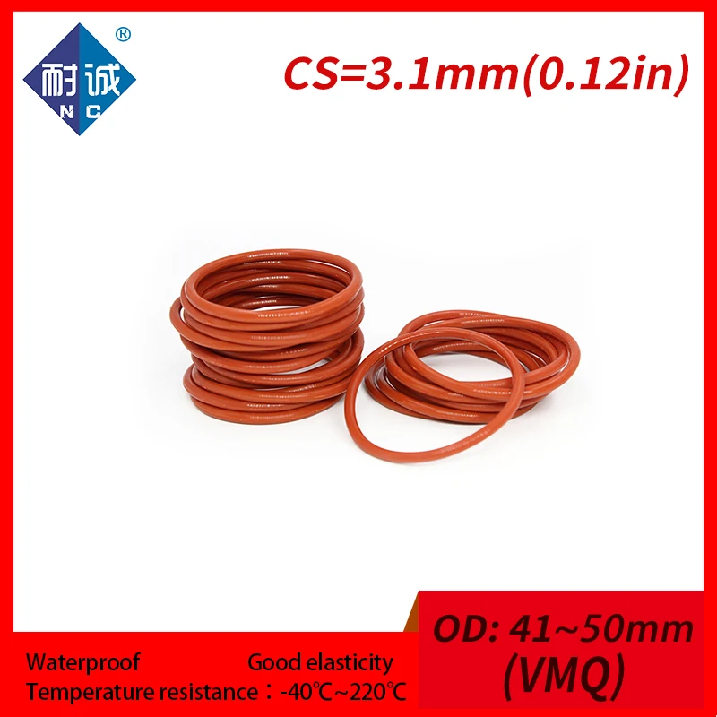 

Силиконовый каучук oring Red VMQ CS, 2 шт./лот, 3,1 мм, внешний диаметр 41/42/43/45/48/50 мм, прокладка силиконовая Oring, водонепроницаемый силикагель