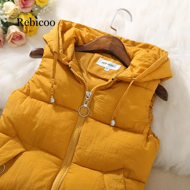 

Plus size Women Vest Winter Jacket Pocket Hooded Coat Warm Casual Cotton Padded Vest female Slim Sleeveless Waistcoat