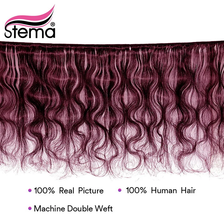 Бразильские волнистые волосы Stema 4 пучка с 4x4 закрытыми волосами # 99J человеческие