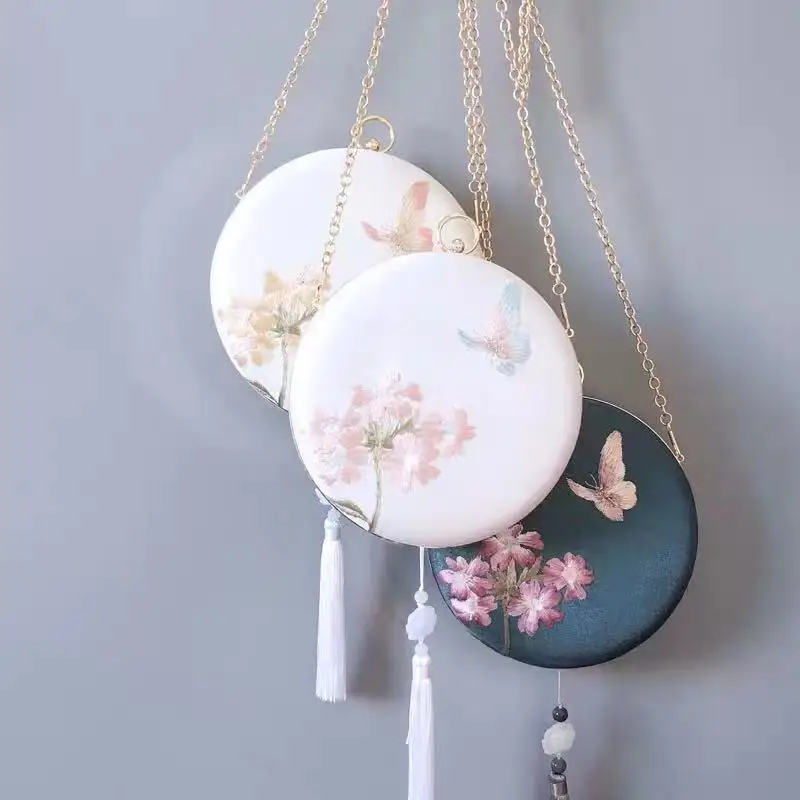 

Fashion Women Embroidery Floral Evening Bag Creative Chinese Style Handbag Party Clutch Bags Small Round Bag Chain Messener Bags