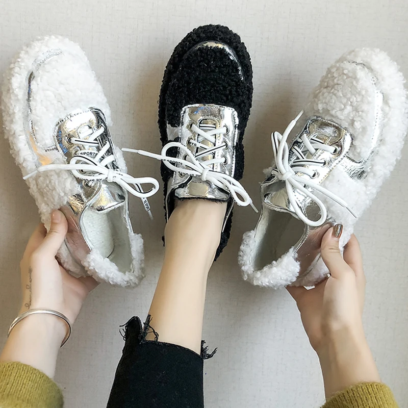 Новый дизайн женская зимняя обувь из искусственного меха в мозаичном стиле