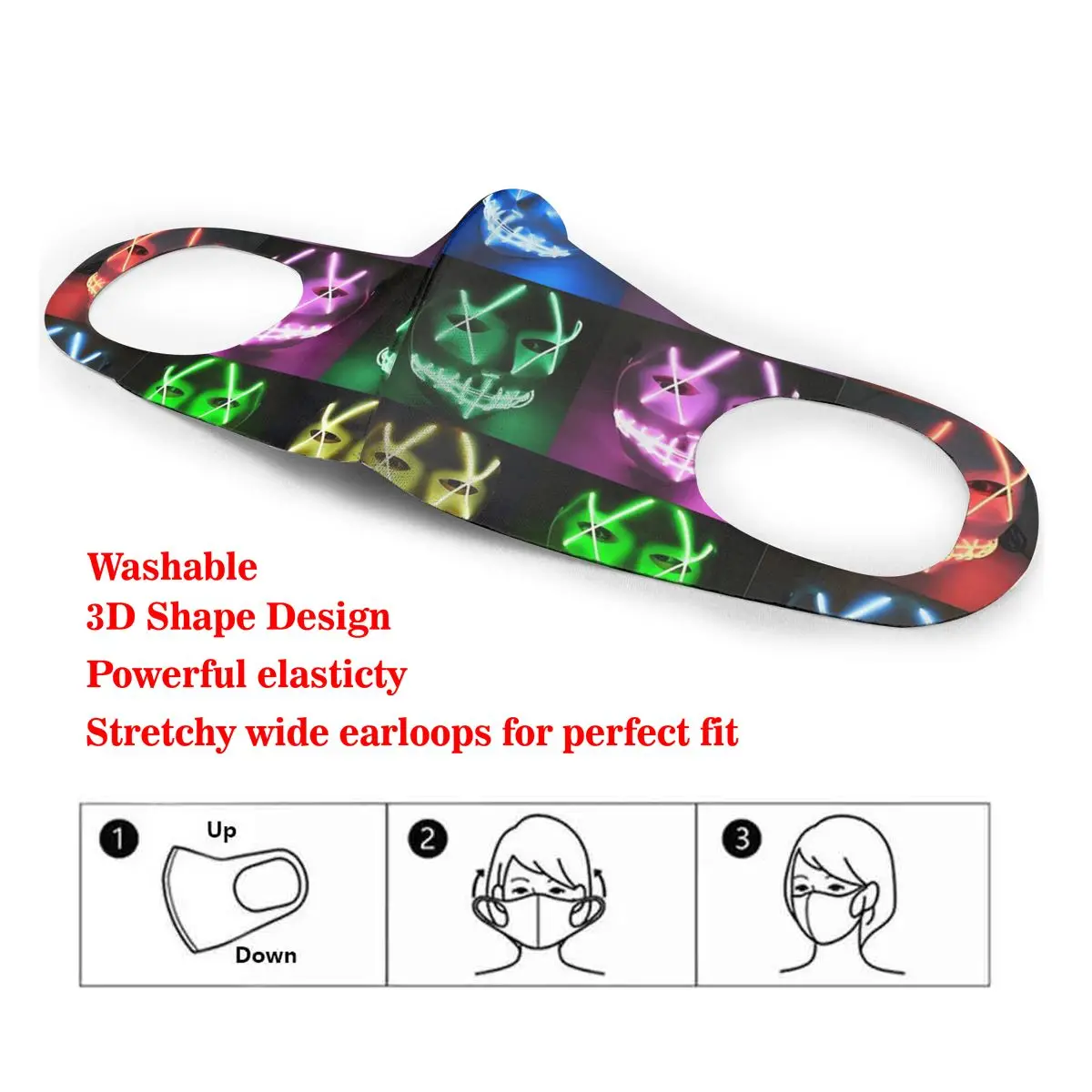 

Dust Mask Halloween Ghost Masks Mouth Face Mask for Adult Kids Windproof Washable Reusable