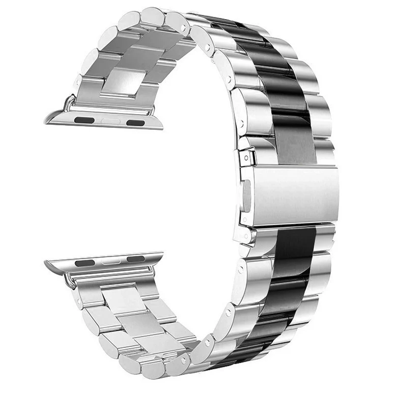 silver-black Роскошный ремешок из нержавеющей стали для Apple Watch band 5 4 3 2 1 металлический браслет ремешок для iWatch 44 мм 42 мм 38 мм 40 мм аксессуары - Цвет ремешка: silver-black