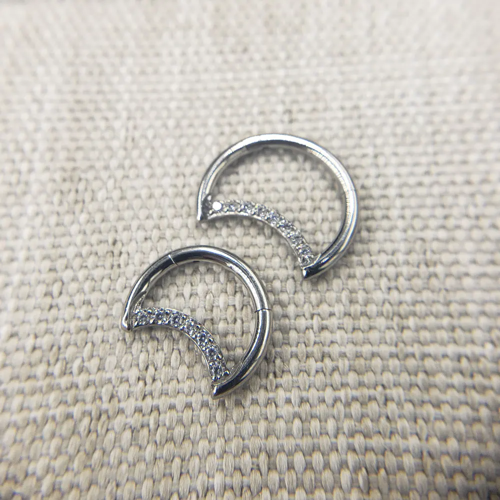 

Titanium Hinged Segment Nose Ring 16g Moon CZ Nipple Clicker Ear Cartilage Tragus Helix Lip Piercing Unisex Fashion Jewelry
