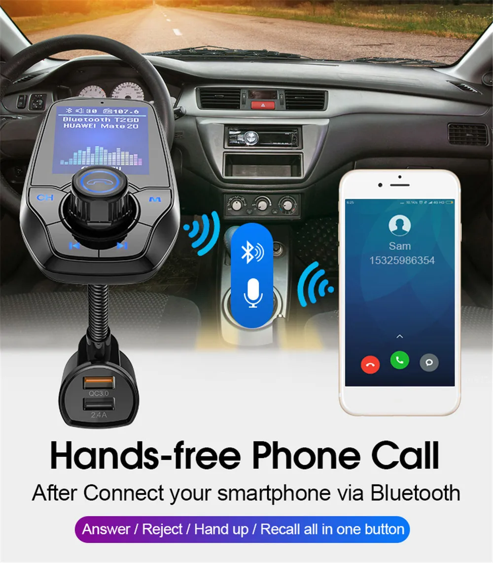 Автомобильный Bluetooth fm-передатчик без рук MP3-плеер цветной большой экран пусковой приемник QC3.0 Bluetooth радио передатчик T26D