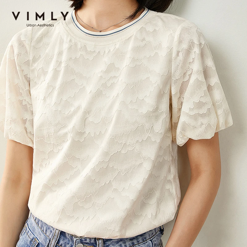 Женская кружевная блузка Vimly элегантная офисная облегающая Однотонная рубашка с