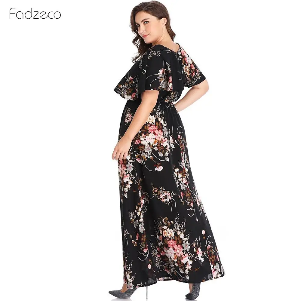 Для женщин Большие размеры летнее платье Женский V образным вырезом Цветочный