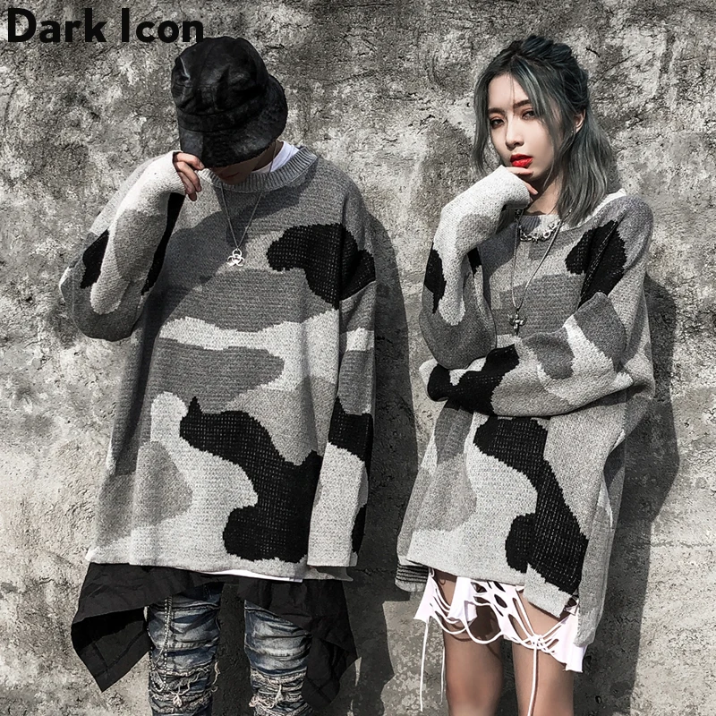 Серый Камуфляжный свитер в стиле хип-хоп женские уличные свитера с круглым