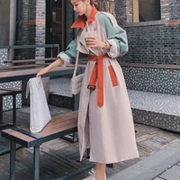 women trench coat fashion fall winter casual cotton with over size vintage long coats overcoats top double breasted outwear kpop