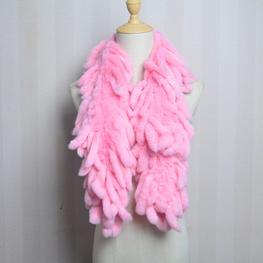 Женский вязаный шарф с кисточками зимний теплый из натурального меха кролика
