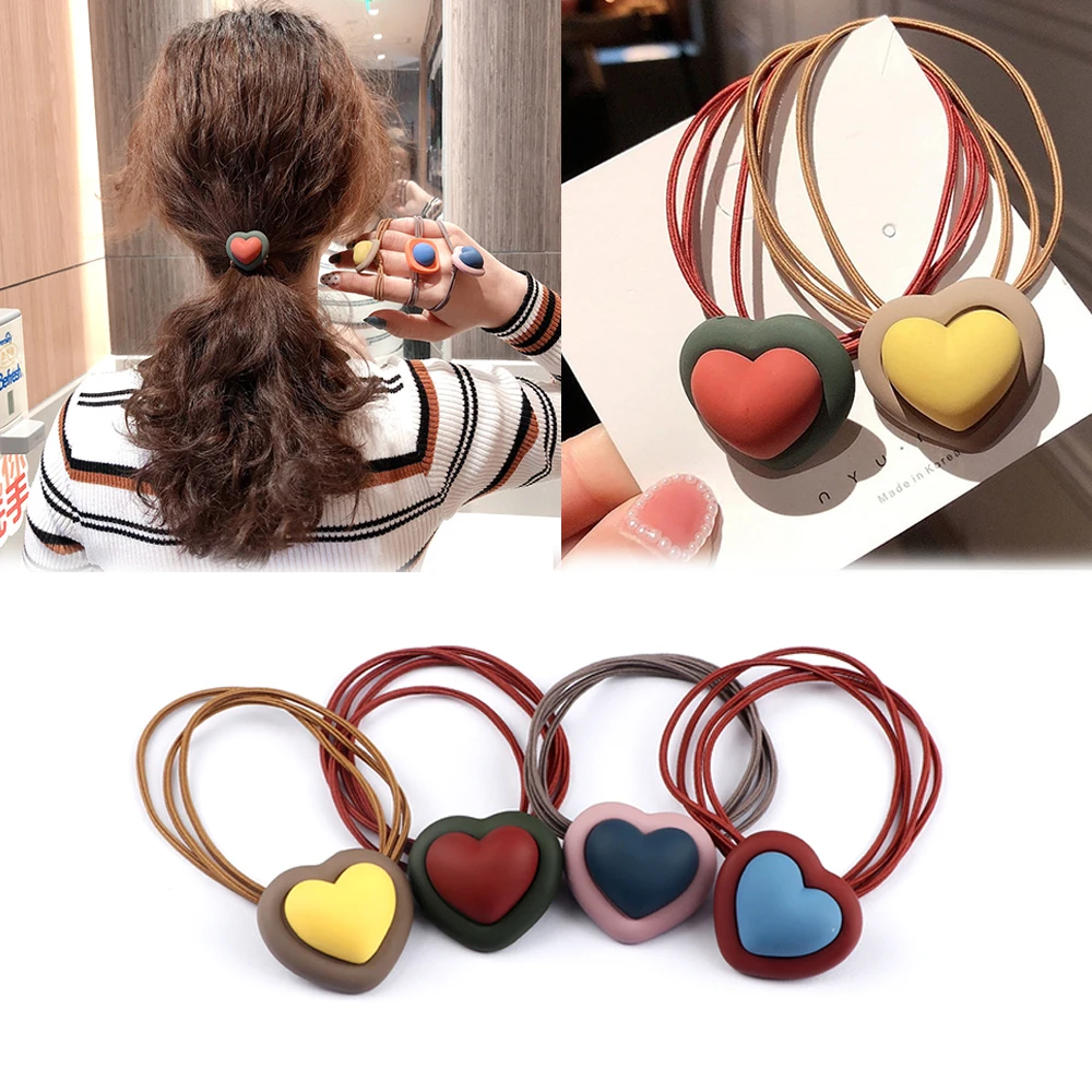 

Cartoon Contrast Love Color Headwear Kids Elastic Hair Bands Princess Baby Headdress Nylon Hair Rope Children Girls Accessories