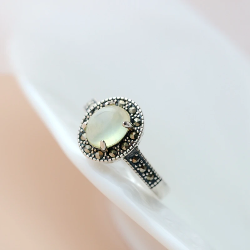 Подлинное 925 пробы Серебряные кольца инкрустированные Натуральный пренит