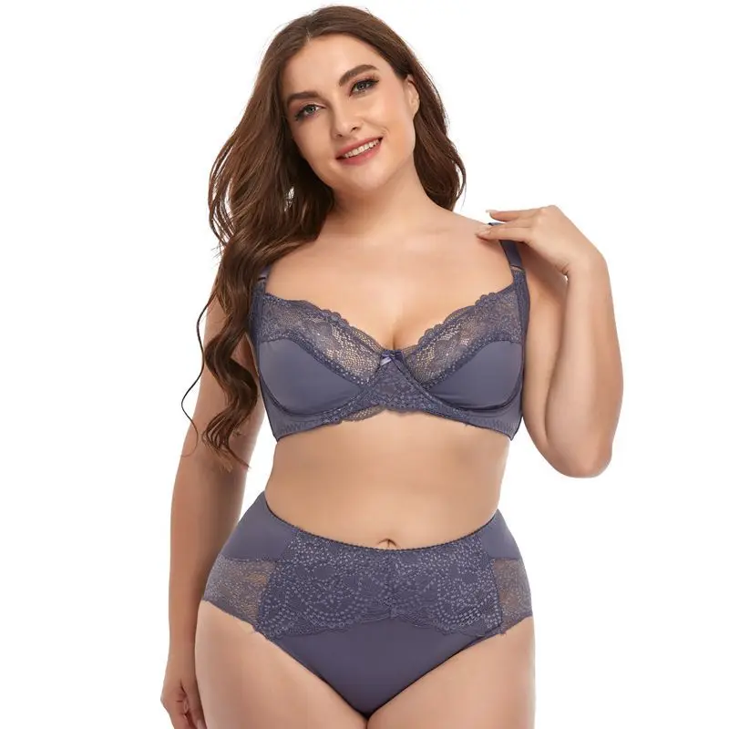 

Womens 2 Piece Plus Size Full Coverage Bra and Panty Sets Lingerie Lace Patchwork Underwear Suit Push Up BH Bralettes Briefs