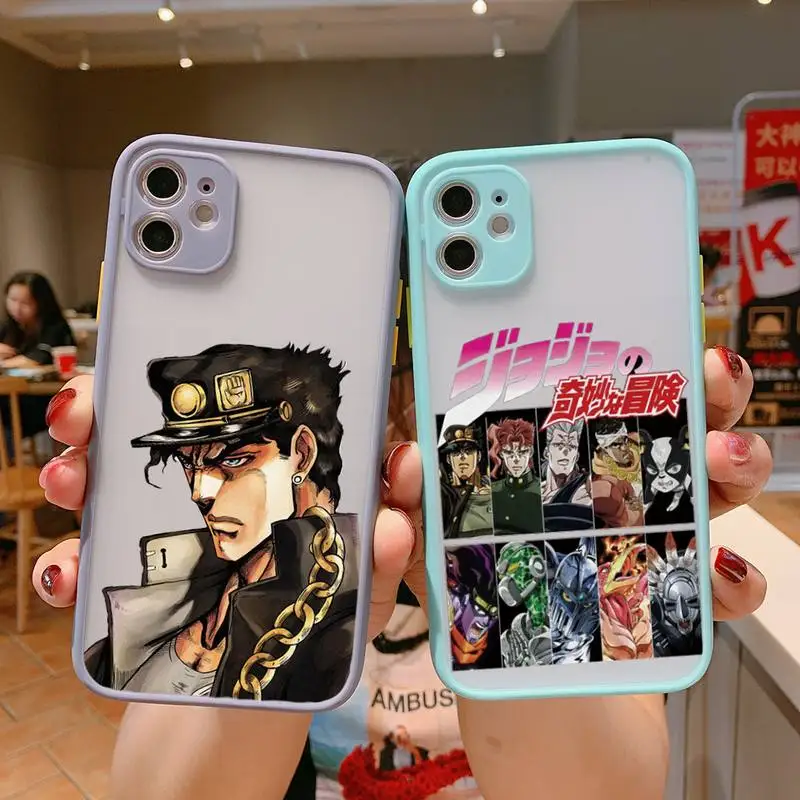 

JoJo's Bizarre Adventure Phone Case For iPhone 12 11 Mini Pro XR XS Max 7 8 Plus X Matte transparent Gray Back Cover