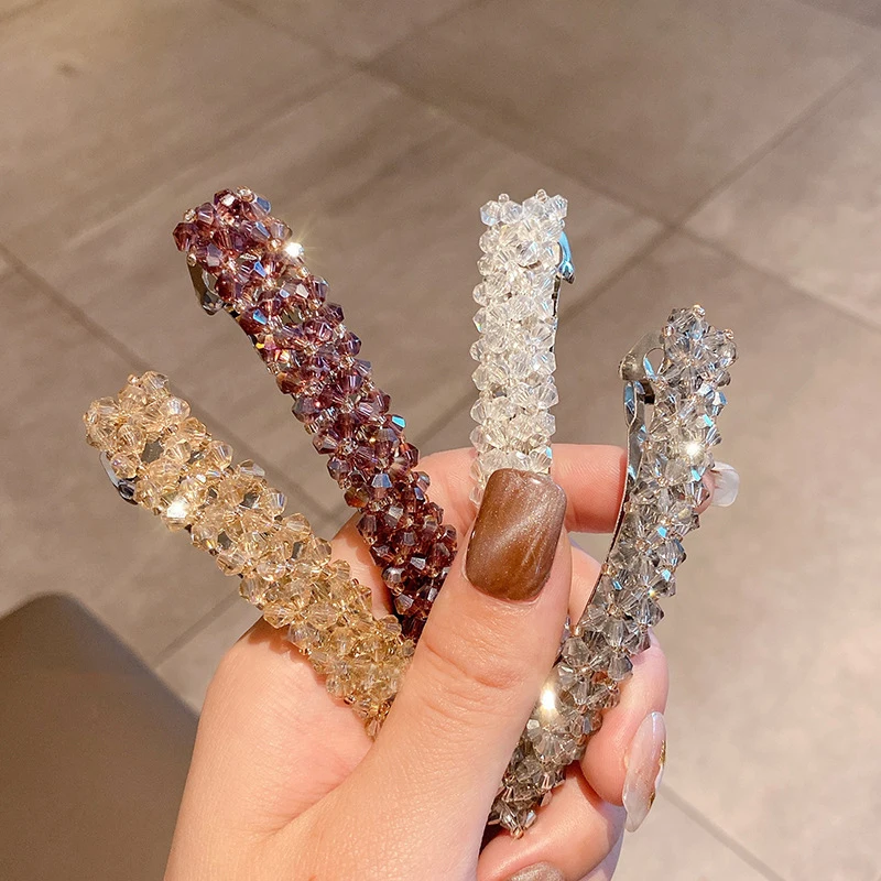 

Sweet Color Crystal Spring Hair Clips Pins Handmade Beads Hair Barrettes For Women Girl Fashion Simple Hair Accessories Headwear