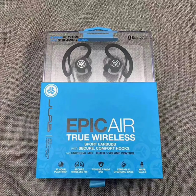 

Original JLab Epic Air True Wireless Bluetooth Headphones Earhook Sport Earbuds Black - New