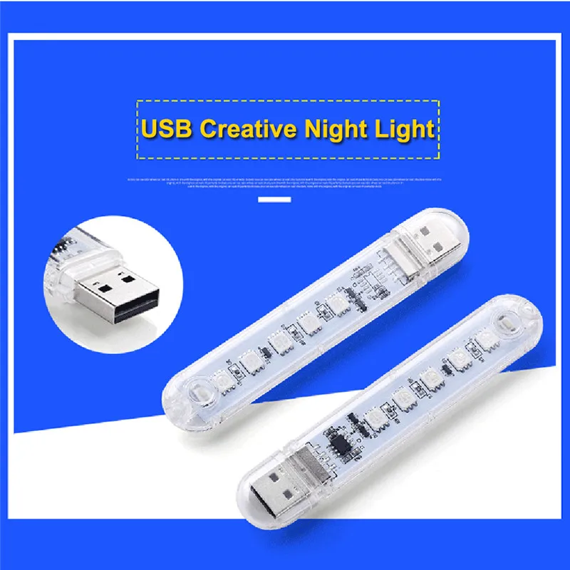 

Mini USB Night Light 5LEDs LED Protable RGB5050 Book Lights 5V For Plug into USB terminal for direct use power bank Camping Lamp
